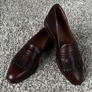 Frye Women's Emory Leather Kiltie Fringe Loafers Slip-On Penny Shoes in Brown